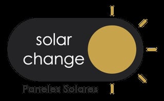 Solar change logo with toggle switch and sun icon, text reads solar change and Paneles Solares